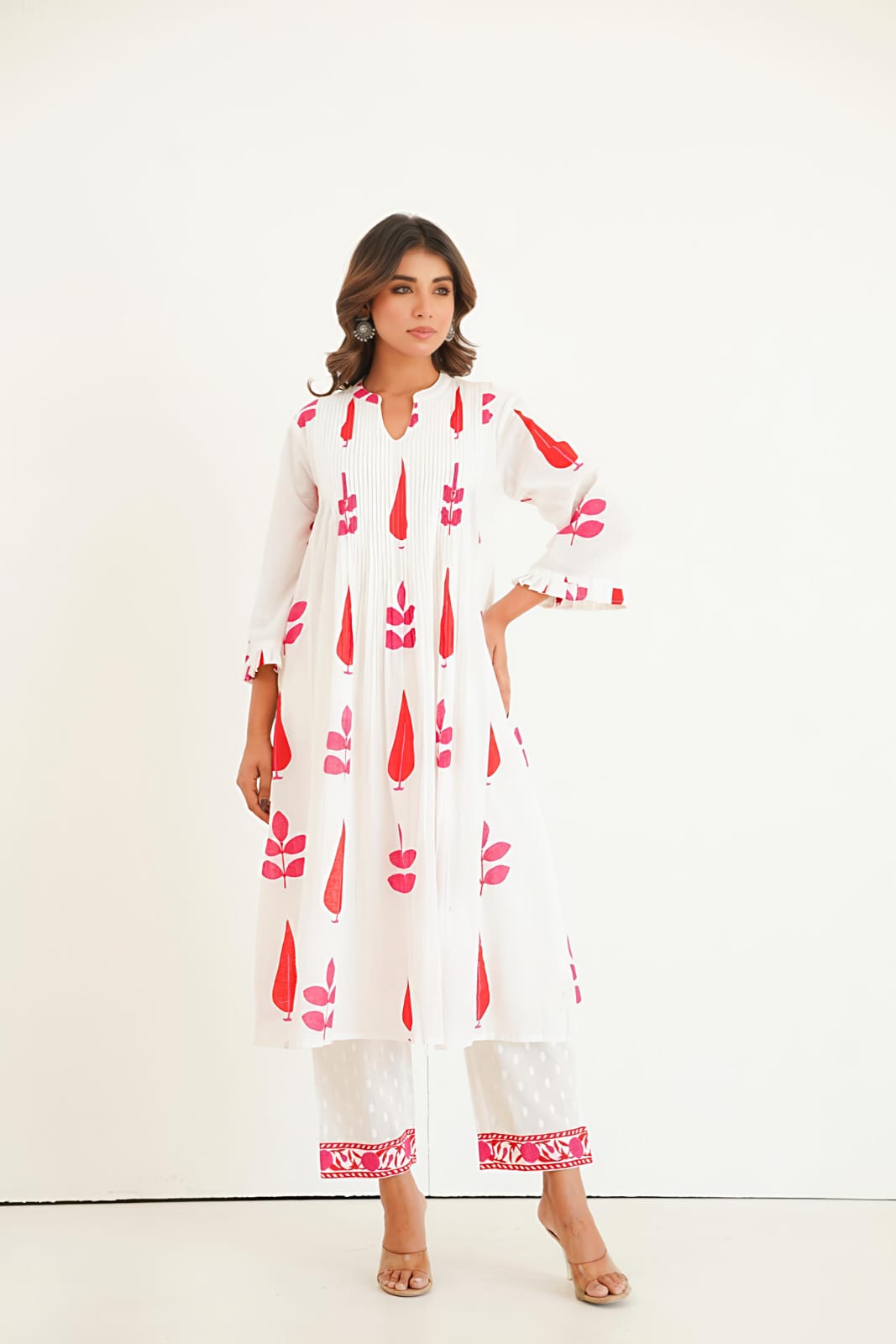 Red Pleated Front Coord Set