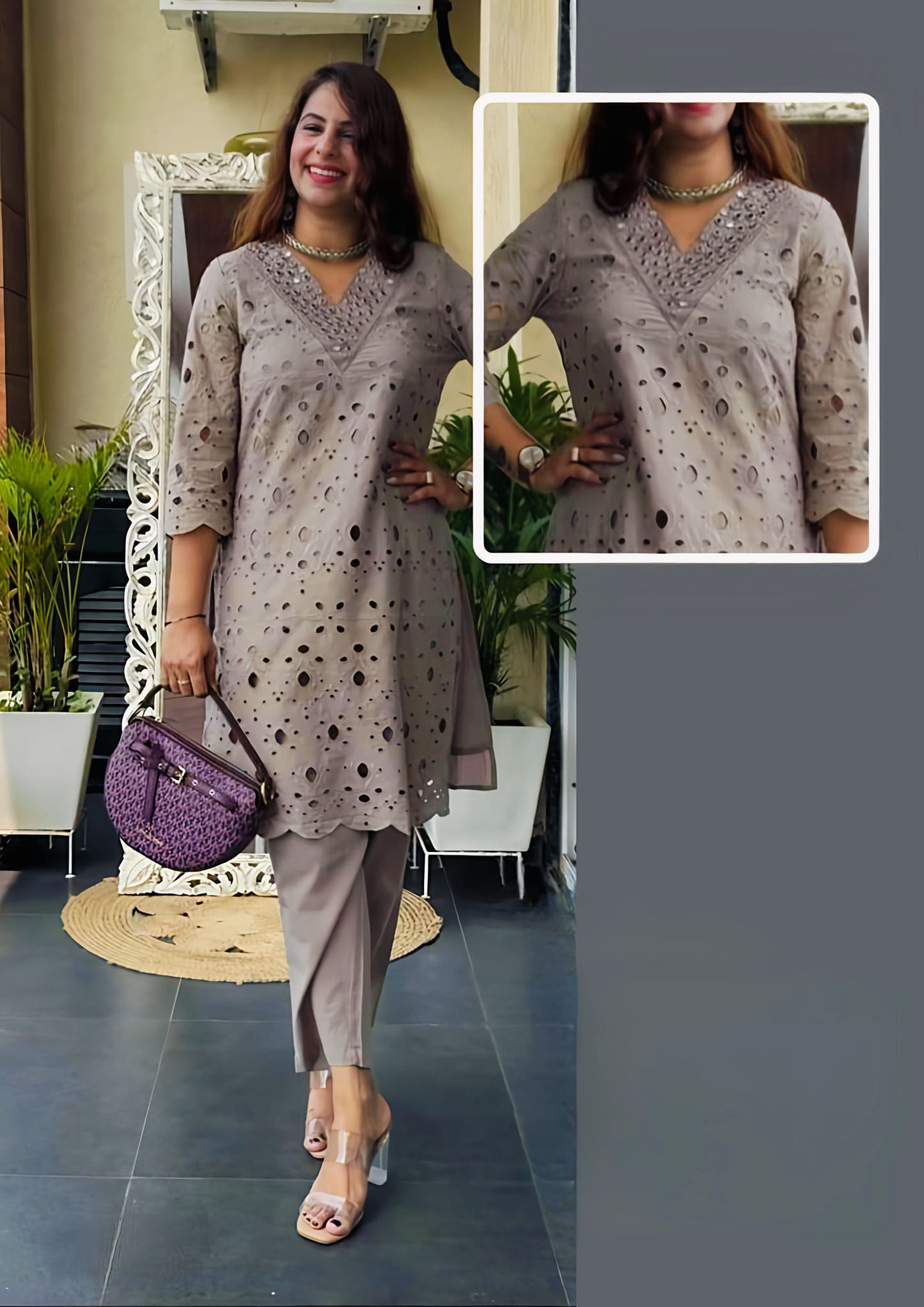 Grey Chikankari Coord Set