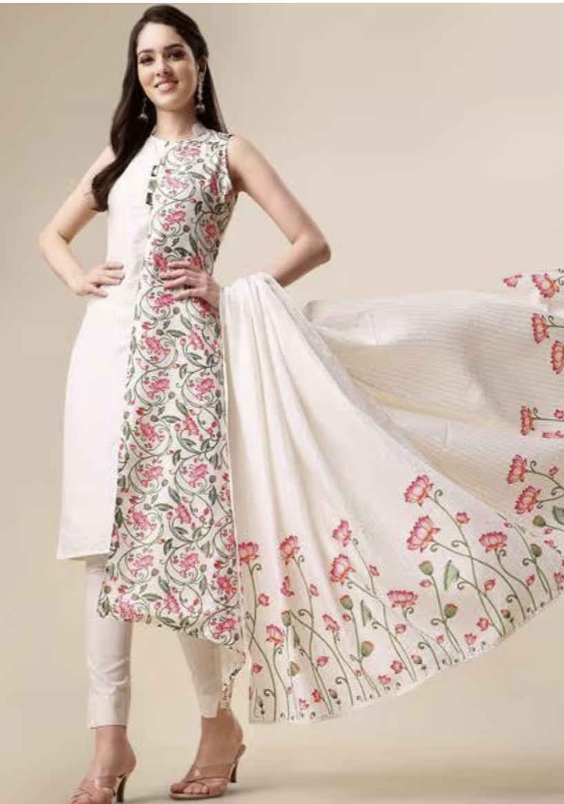 Floral Print Angrakha Kurta Set