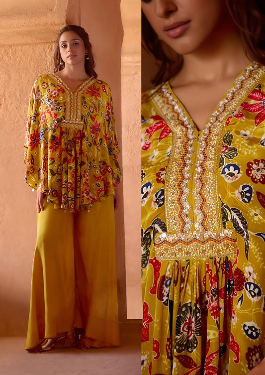 Mustard Crepe Silk Kaftan