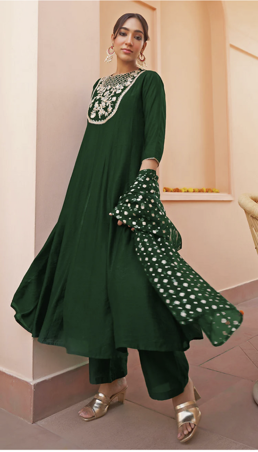 Dark Green Chanderi Silk Suit