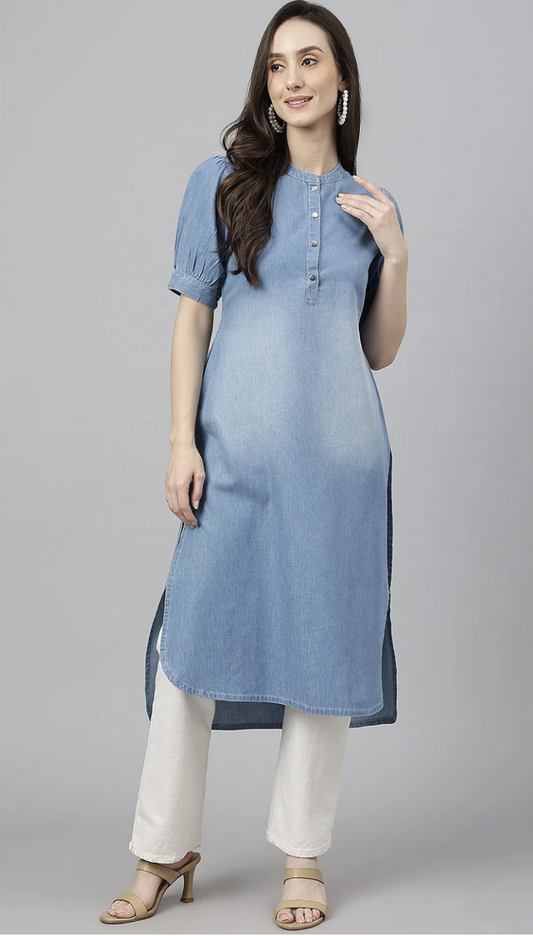 Light Blue Denim High Low Kurta