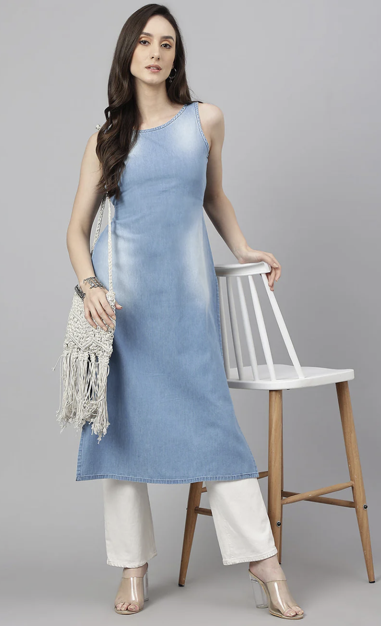 Light Blue Denim Sleeveless Kurta