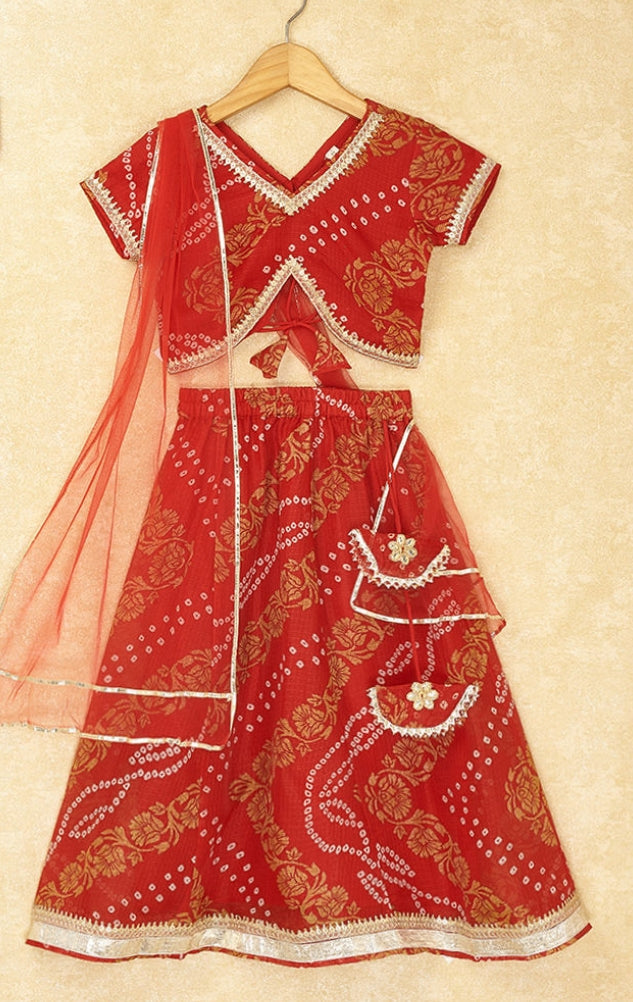 Red Bandhani Lehenga girls