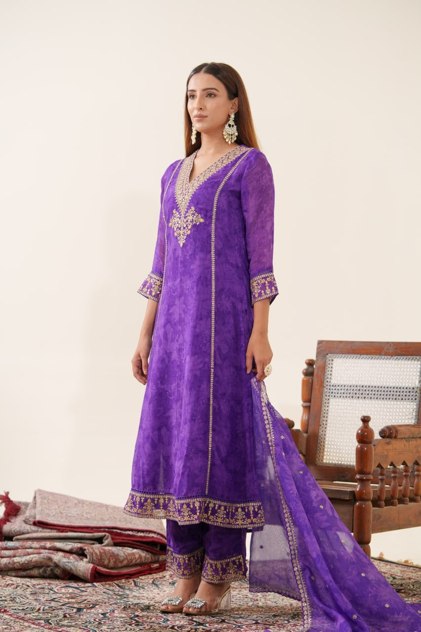 Purple Organza with Zari Suit