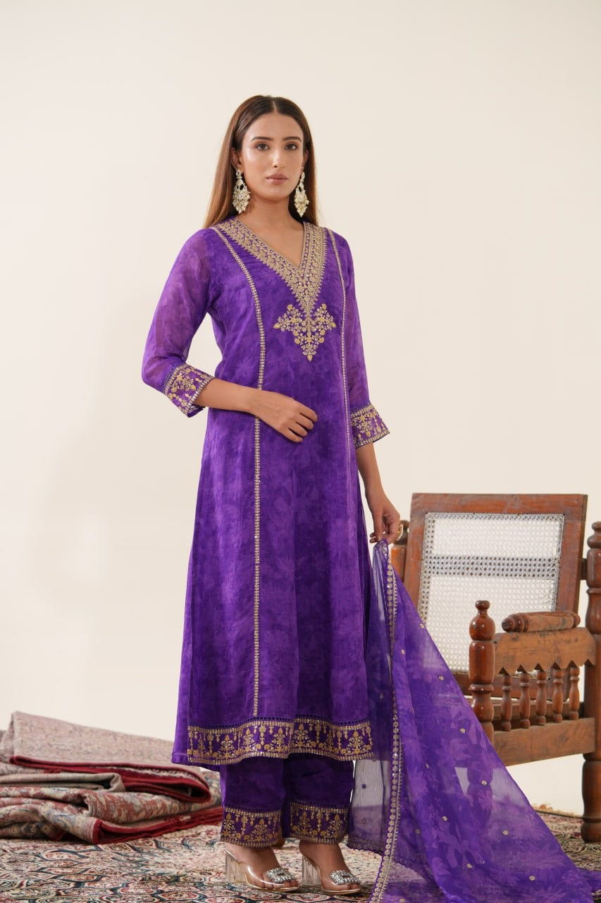 Purple Organza with Zari Suit