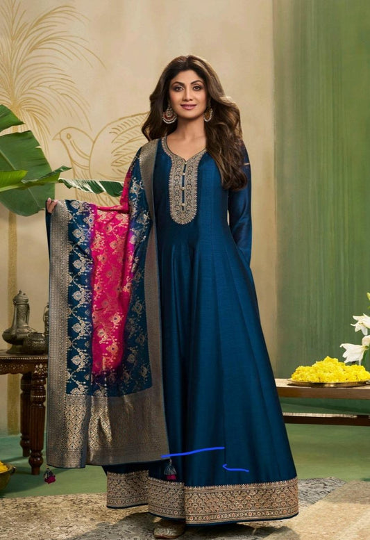 Royal Blue Gown with Dupatta Set