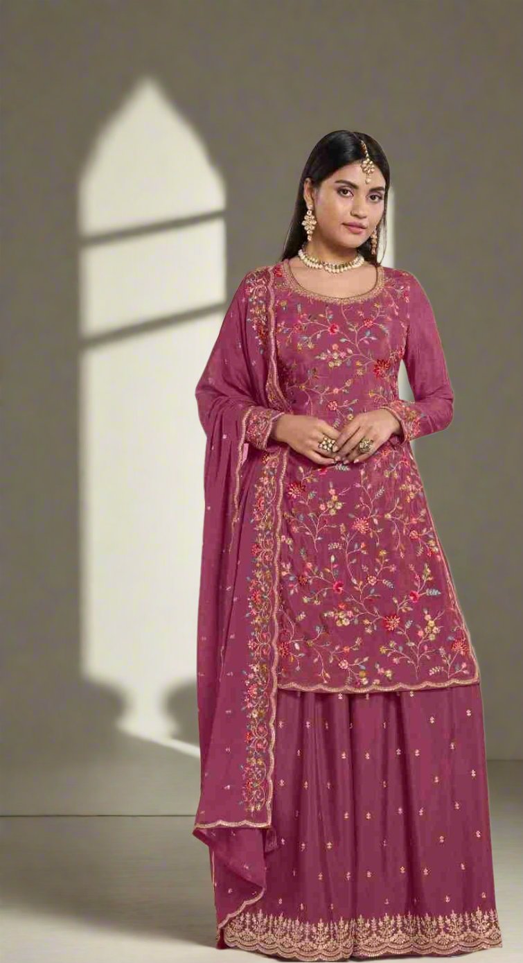 Pink Silk Gharara Set with Heavy Embroidery