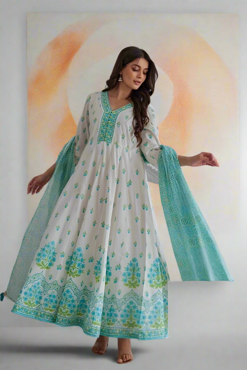 Firozi Gown and Dupatta Set