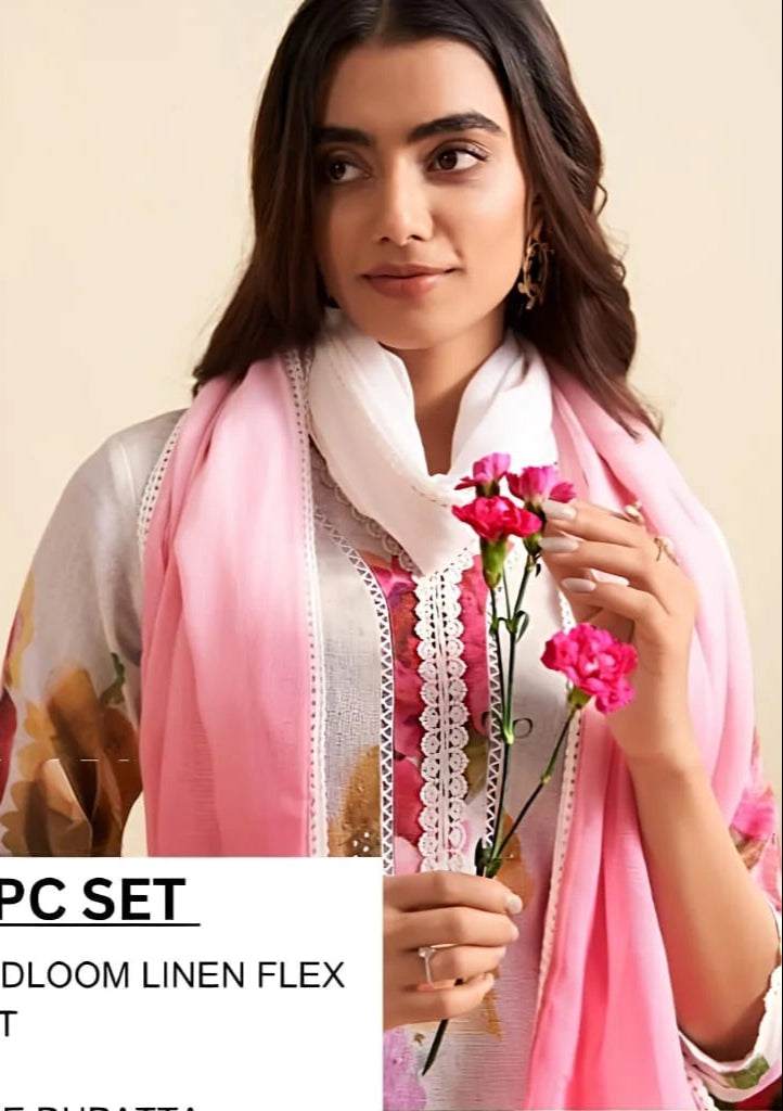 White and Pink Linen Suit