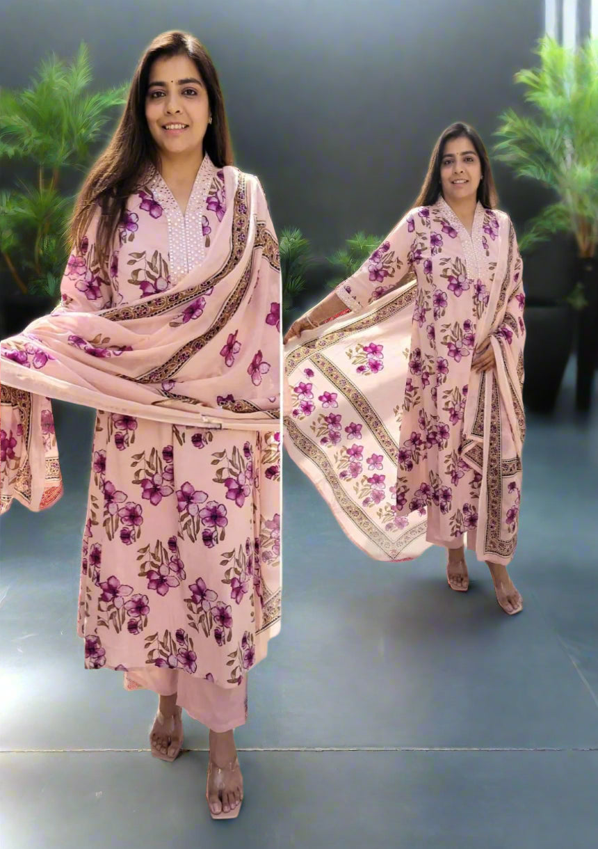 Baby Pink V-Neck Mirror Suit