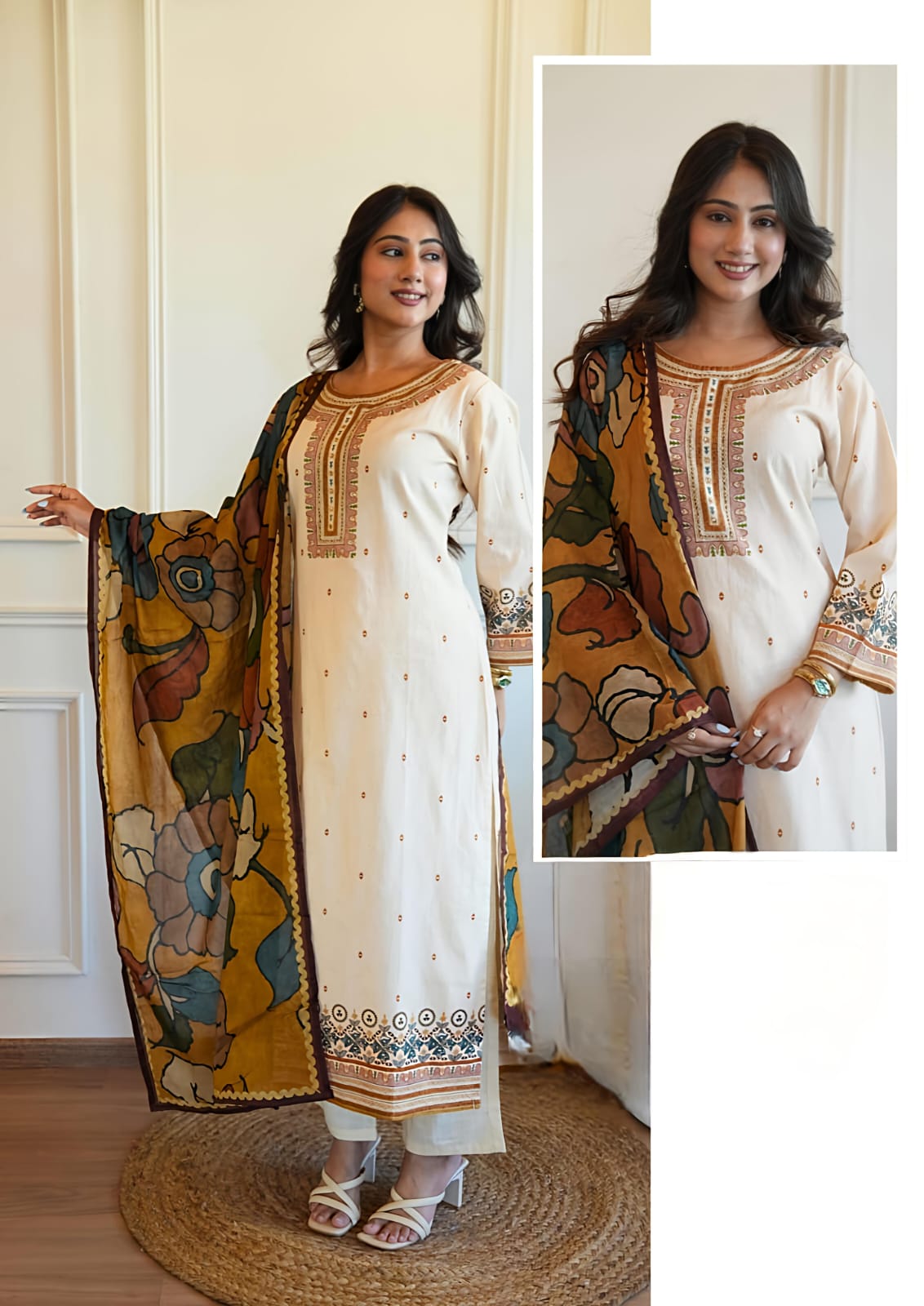 Off-White Suit with Kalamkari Dupatta