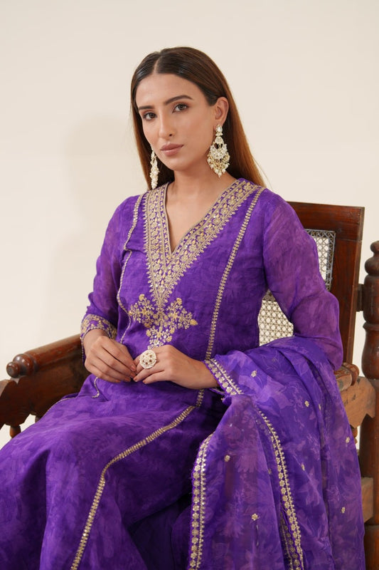 Purple Organza with Zari Suit