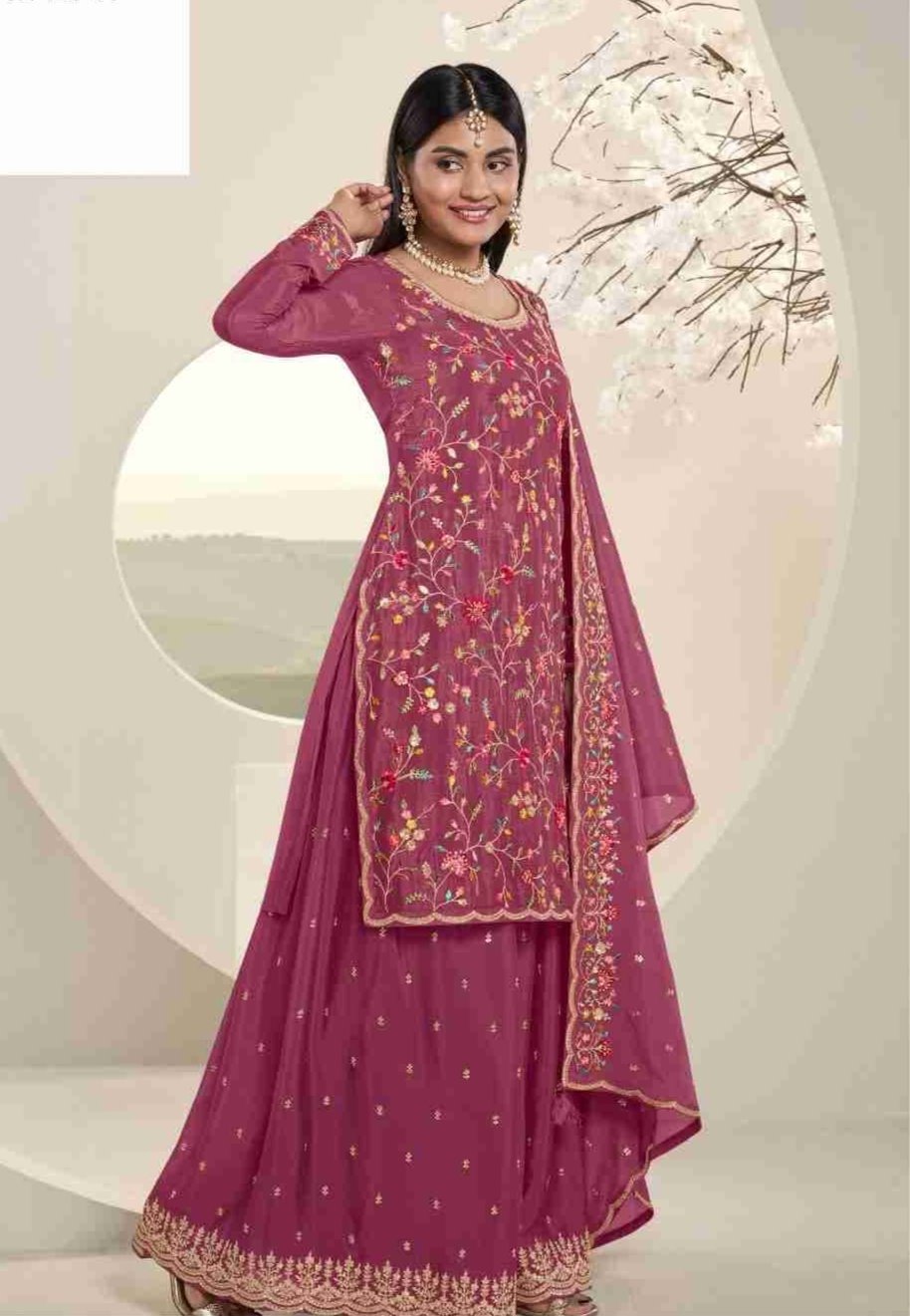 Pink Silk Gharara Set with Heavy Embroidery