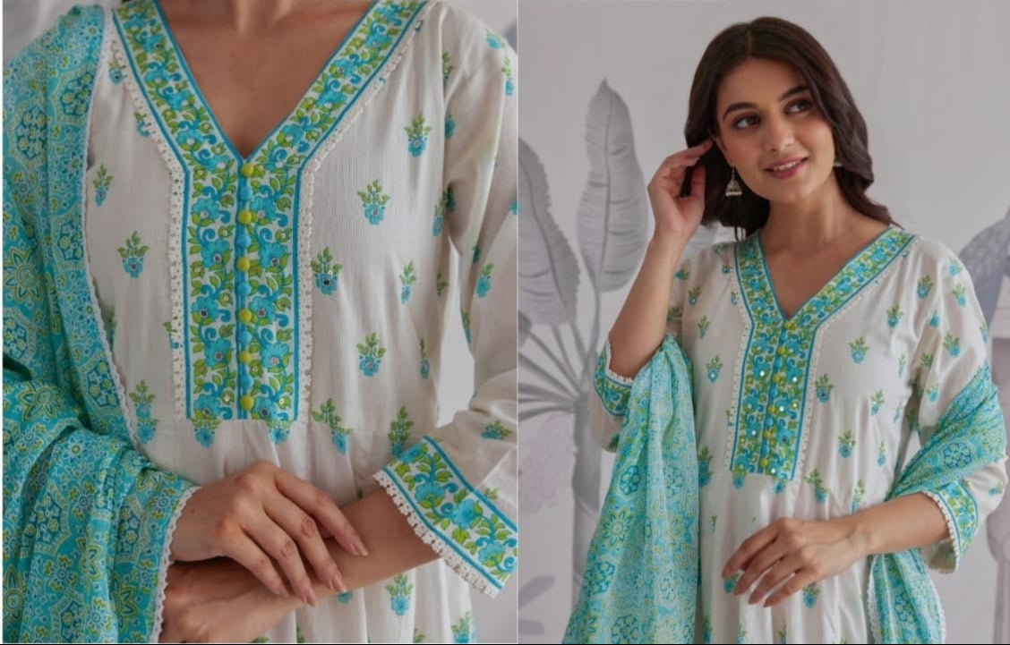 Firozi Gown and Dupatta Set