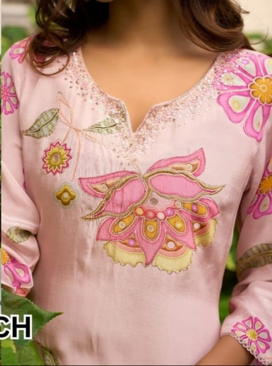 Peach Crepe Silk Suit