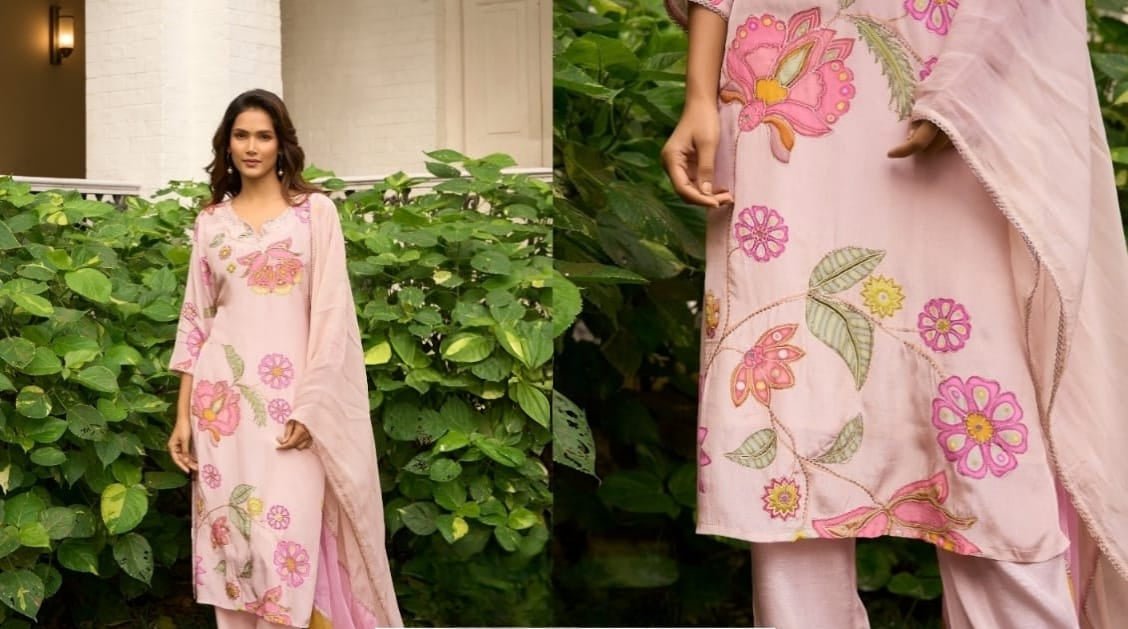 Peach Crepe Silk Suit