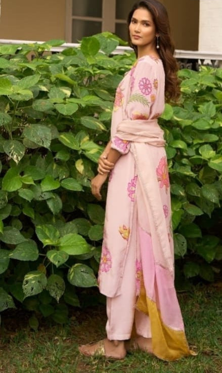 Peach Crepe Silk Suit