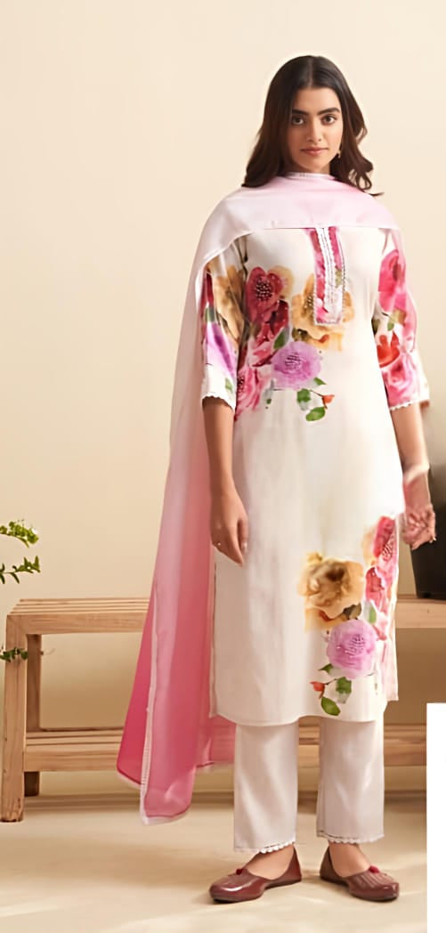 White and Pink Linen Suit