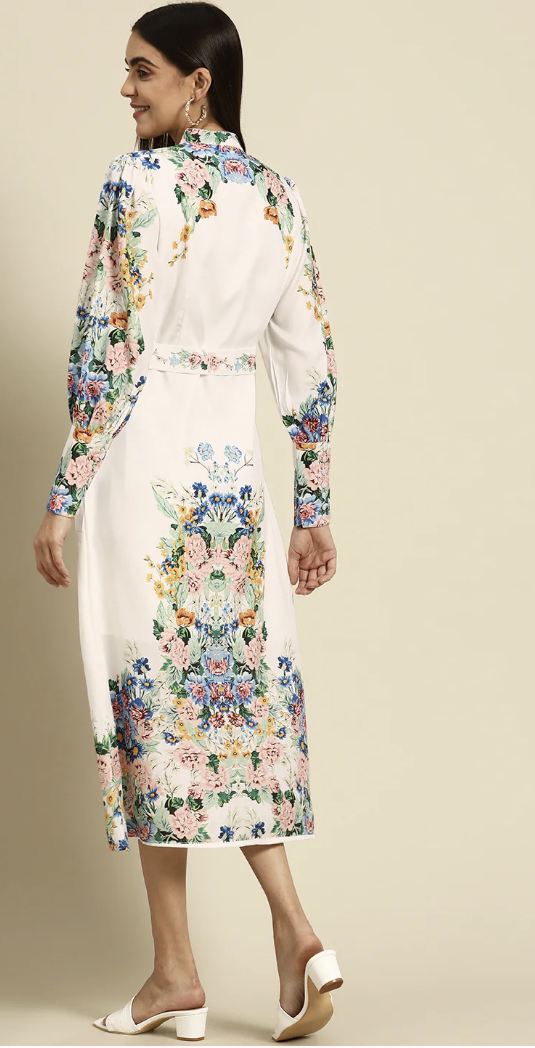 White belted Floral Dress