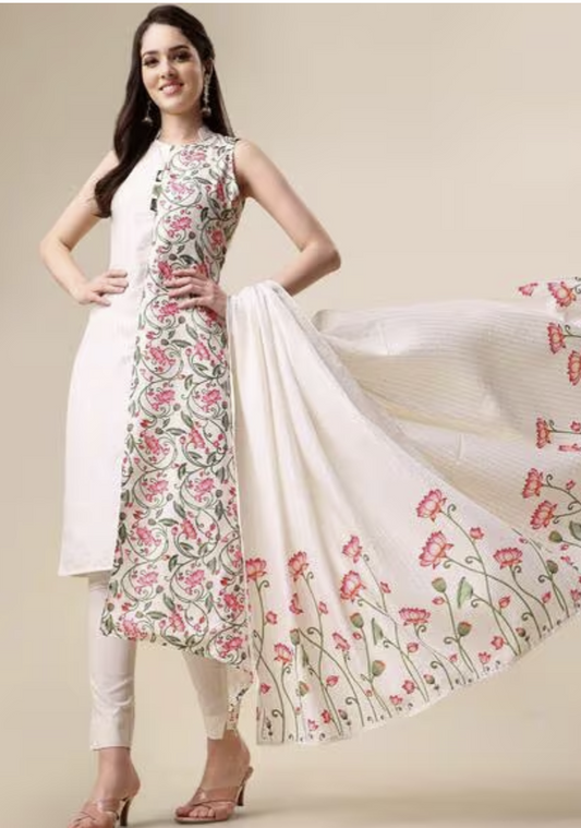 Floral Print Angrakha Kurta Set